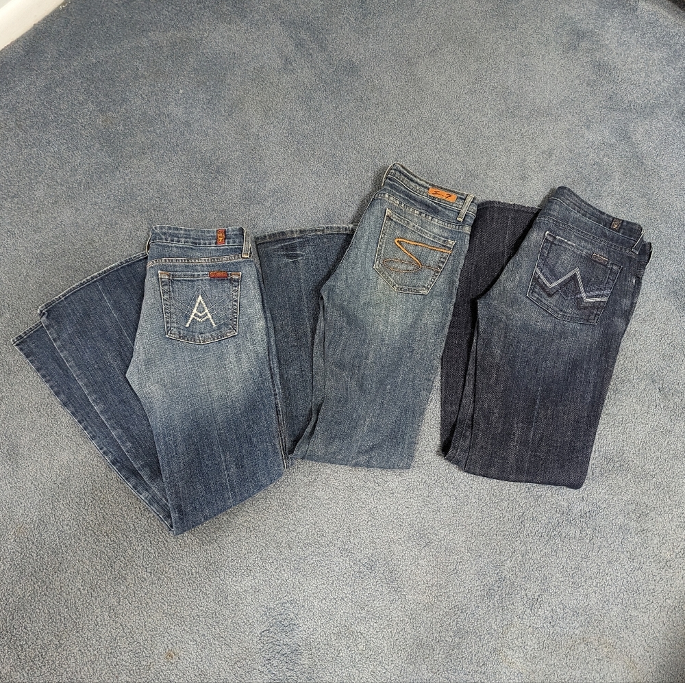 3 pairs of 7 for all mankind low/mid-rise flare jeans size 29